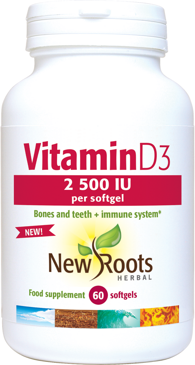 New Roots Herbal Vitamin D3 2500 IU,  60 Softgels