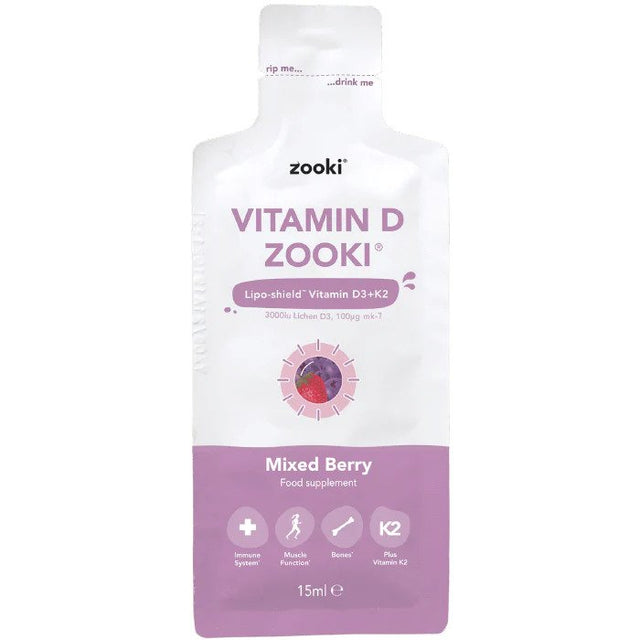 Zooki Liposomal Vitamin D3 + K2 3,000iu- Mixed Berry Flavour,  1 x 15ml